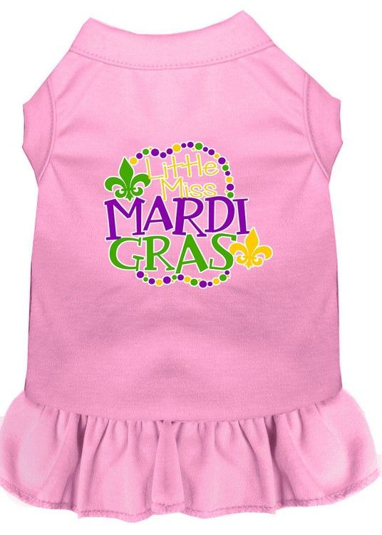 Miss Mardi Gras Screen Print Mardi Gras Dog Dress Light Pink XS